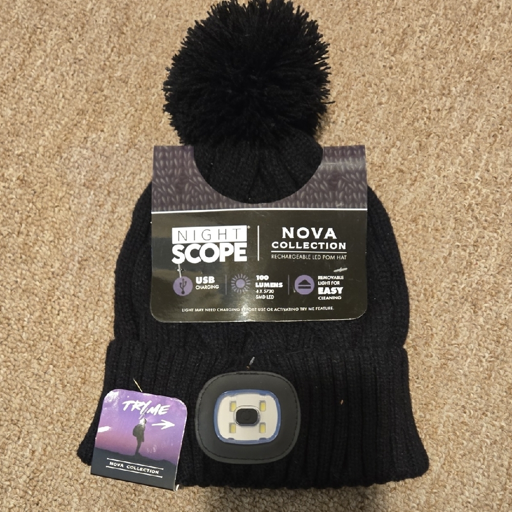 Night Scope Black Knit Beanie with LED Light